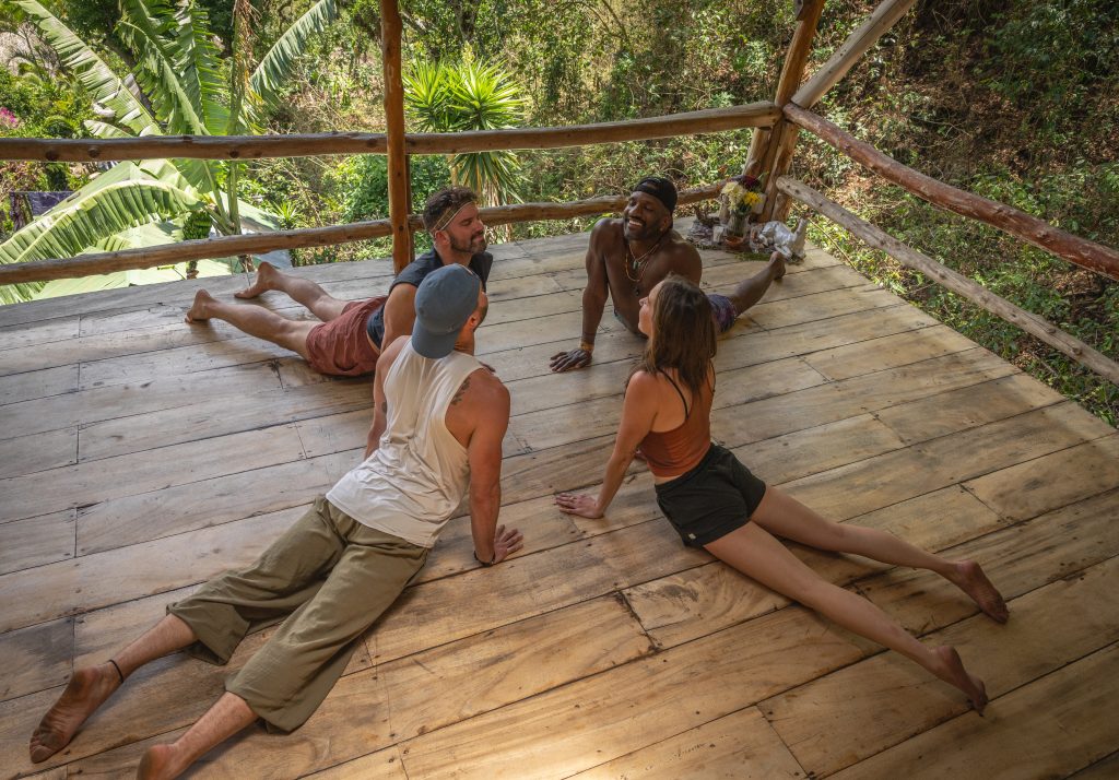 Group practice on the retreat deck