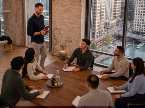Paradigm Rhyme facilitator running a live leadership training workshop with an engaged group