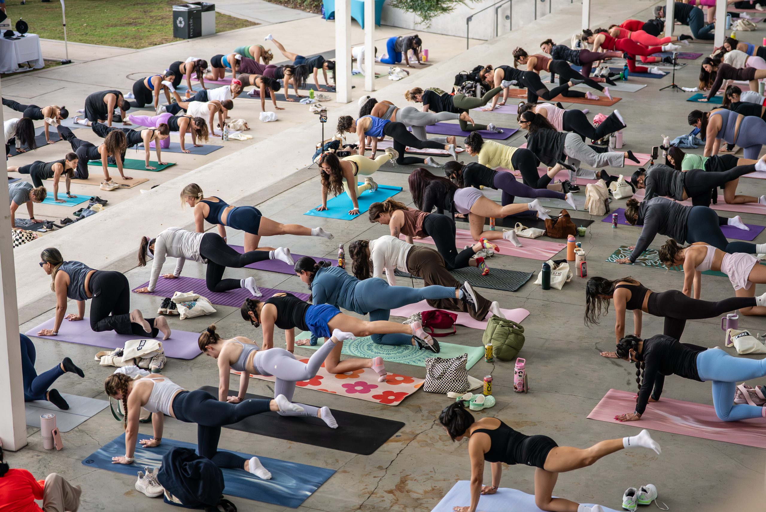 Group movement session, outdoor courtyard